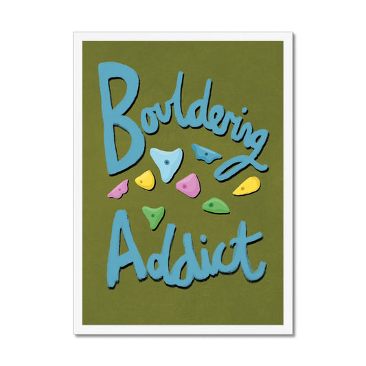 Bouldering Addict - Olive Green and Blue Framed Print