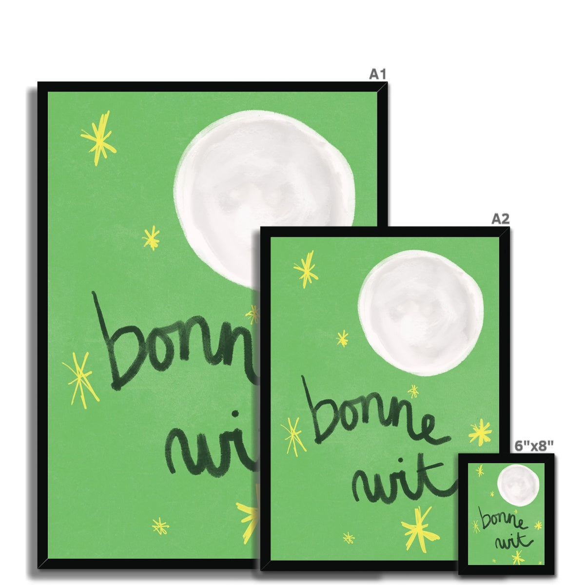 Bonne Nuit Print - Green with Dark Green Framed Print