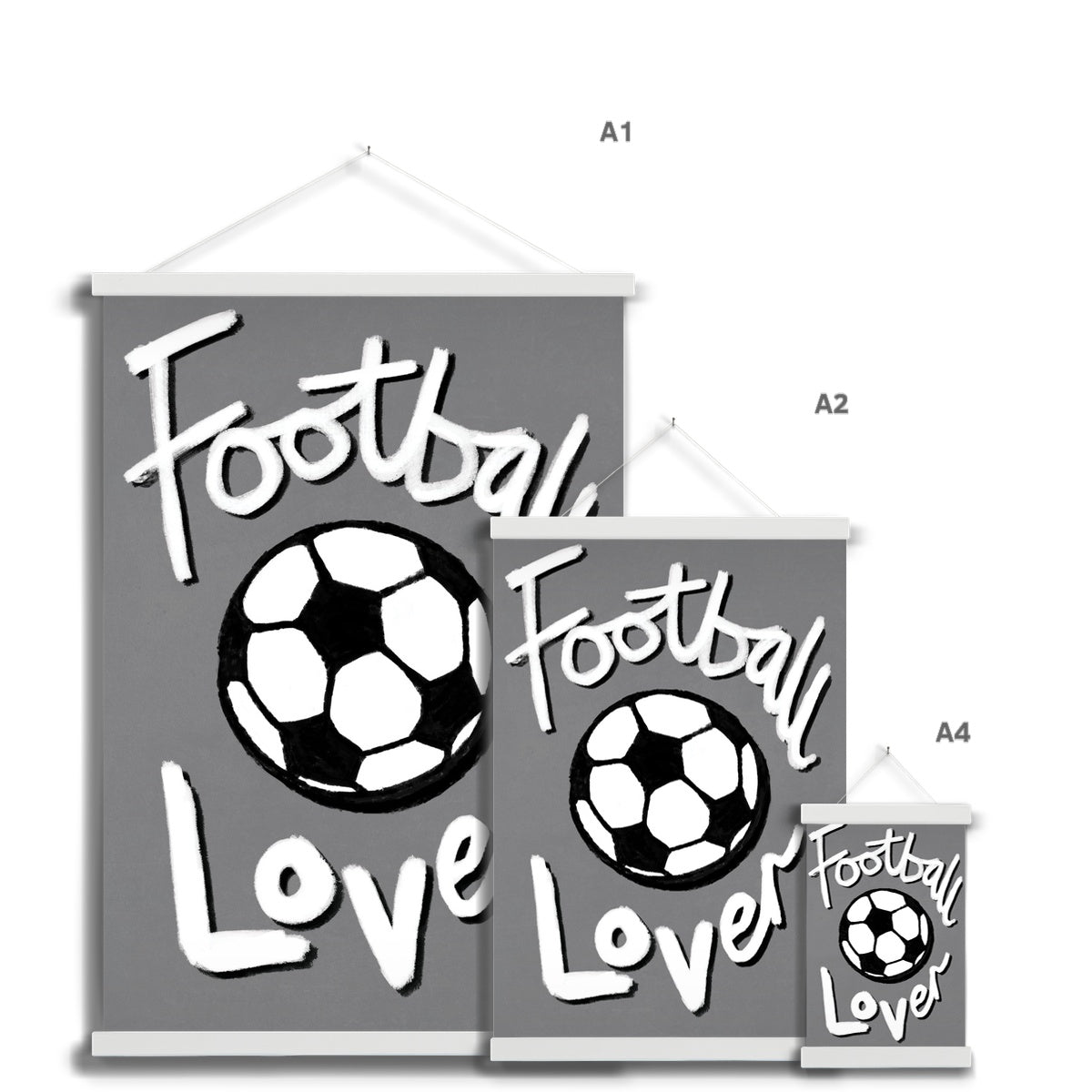 Football Lover Print - Grey, White, Black Fine Art Print with Hanger