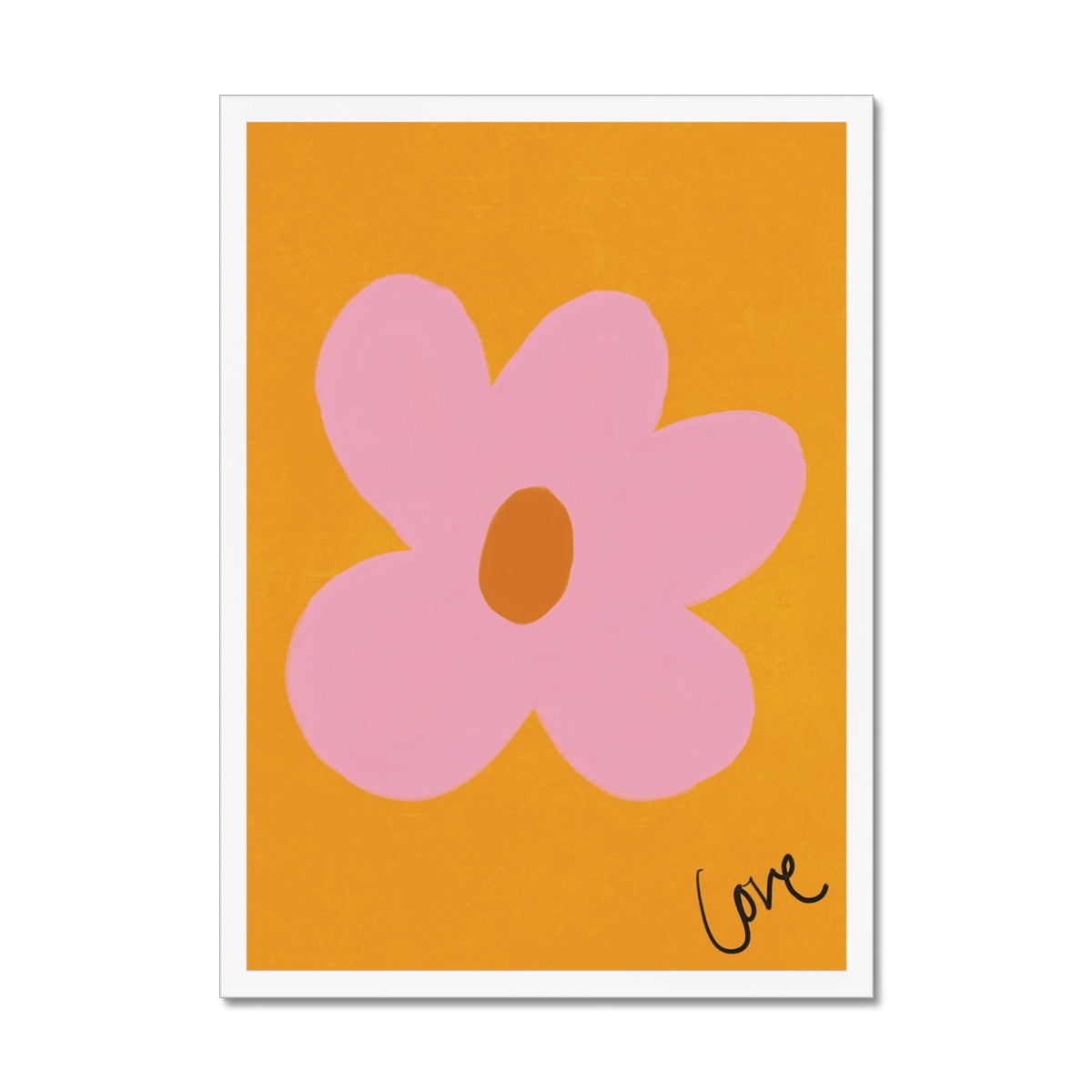 Love Flower Print-Brown, Pink, Brown Framed Print