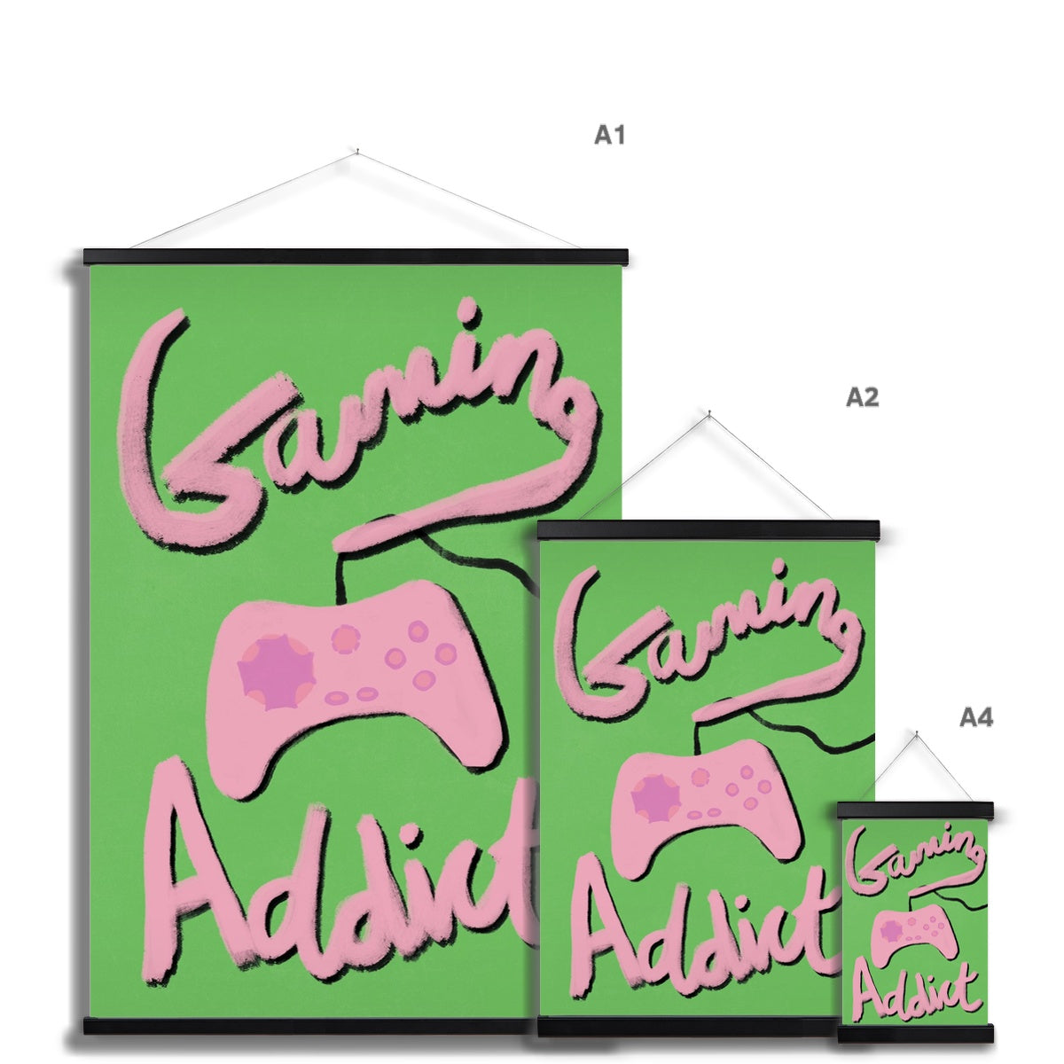 Gaming Addict Print - Green, Pink Fine Art Print with Hanger