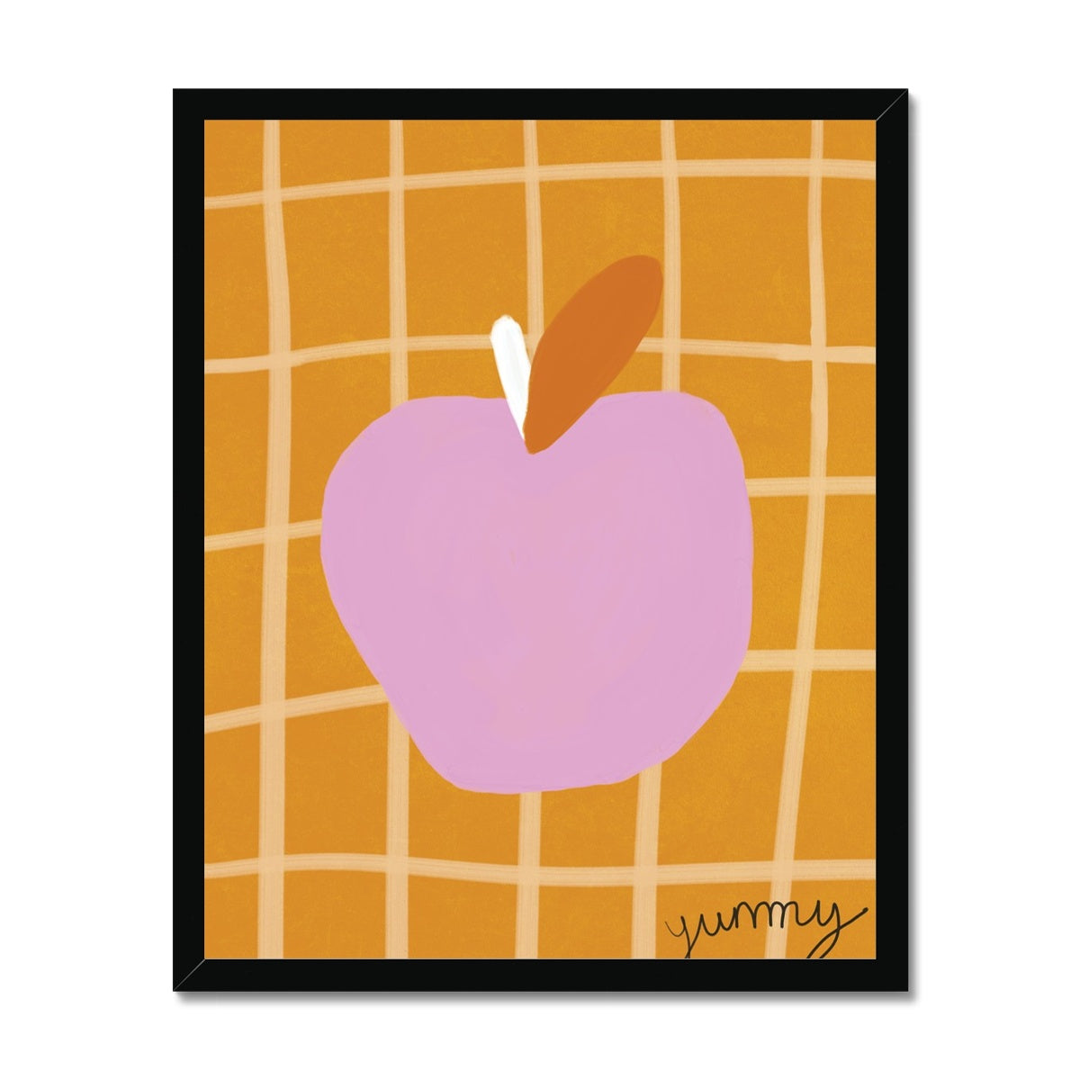 Yummy Apple Print - Brown, Pink Framed Print