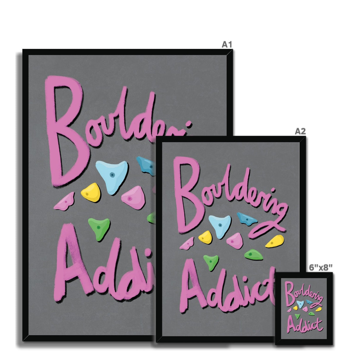 Bouldering Addict - Light Grey and Pink Framed Print