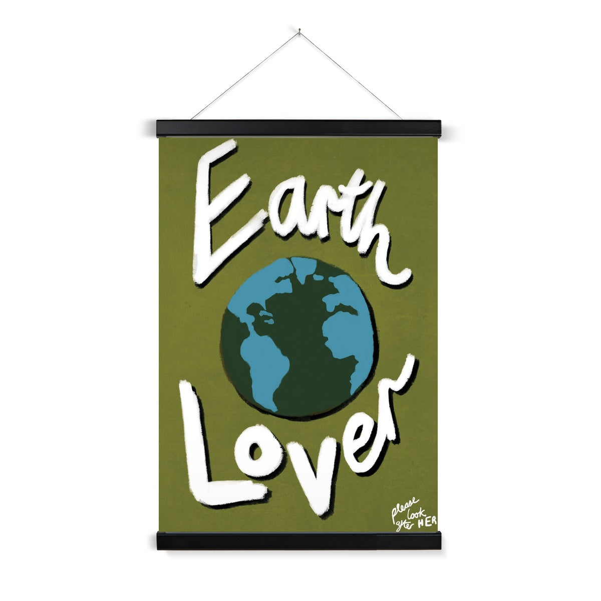 Earth Lover Print - Olive Green, Blue, White Fine Art Print with Hanger