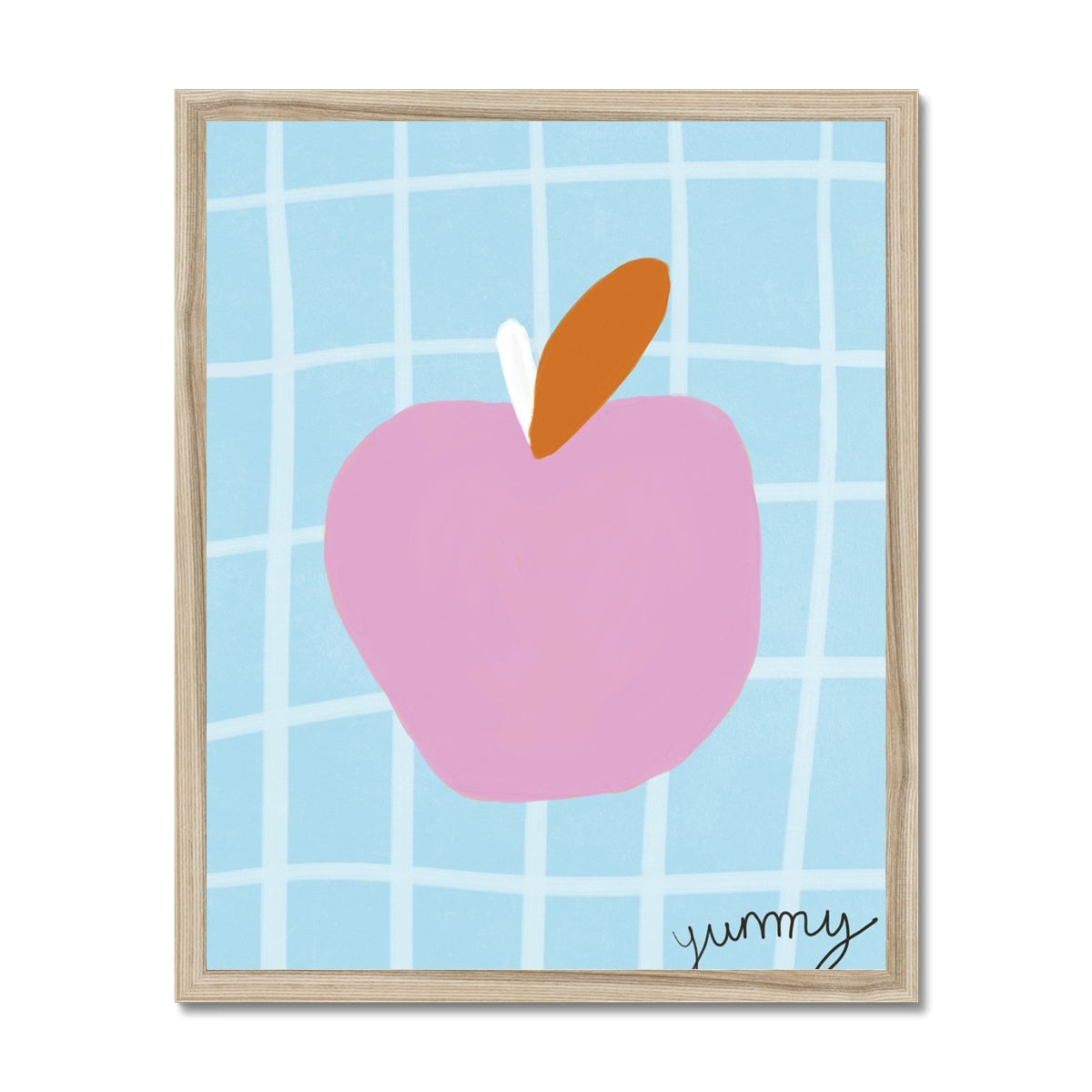 Yummy Apple Print - Blue, Pink Framed Print