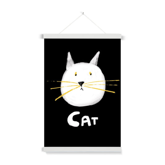 Cat Print - Black with white Fine Art Print with Hanger