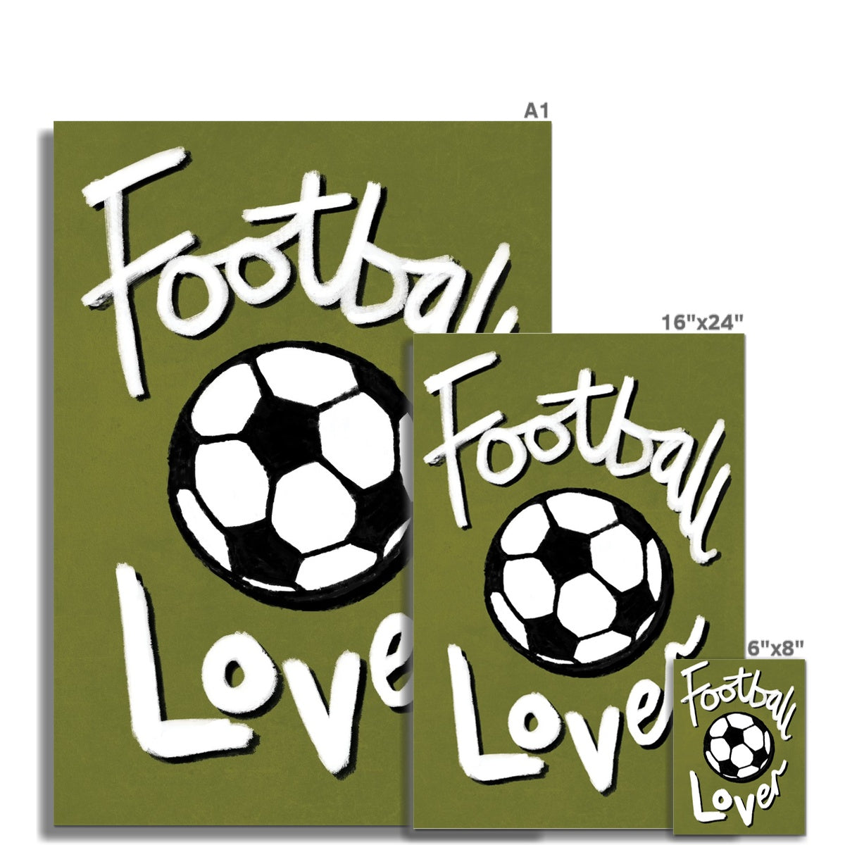 Football Lover Print - Olive Green, Black, White Fine Art Print