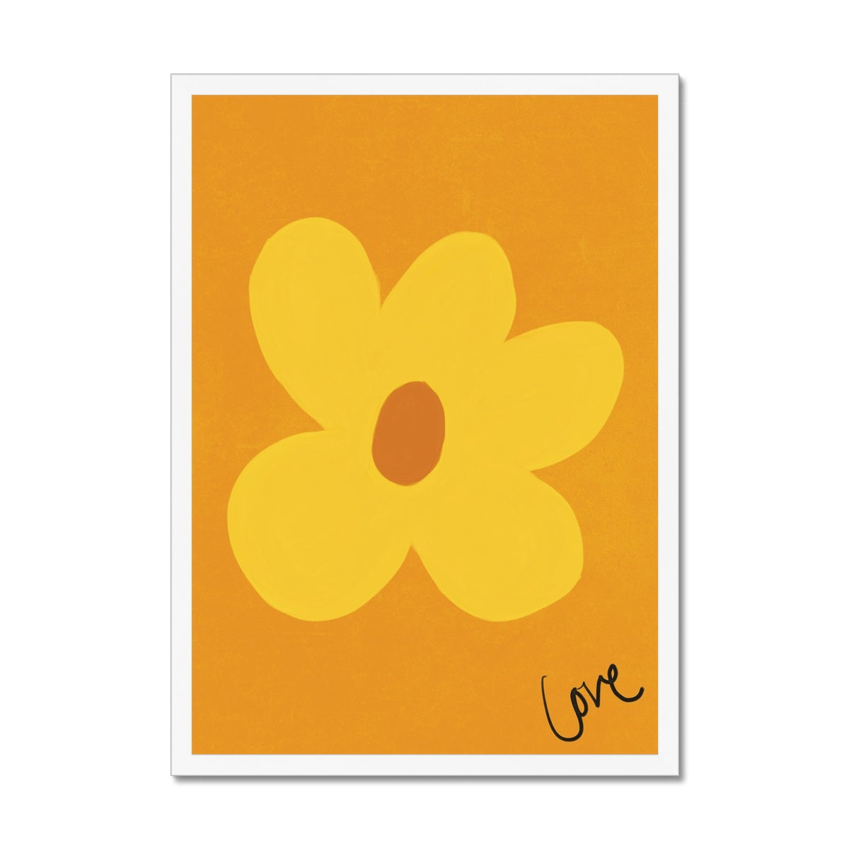 Love Flower Print - Brown, Yellow, Brown Framed Print