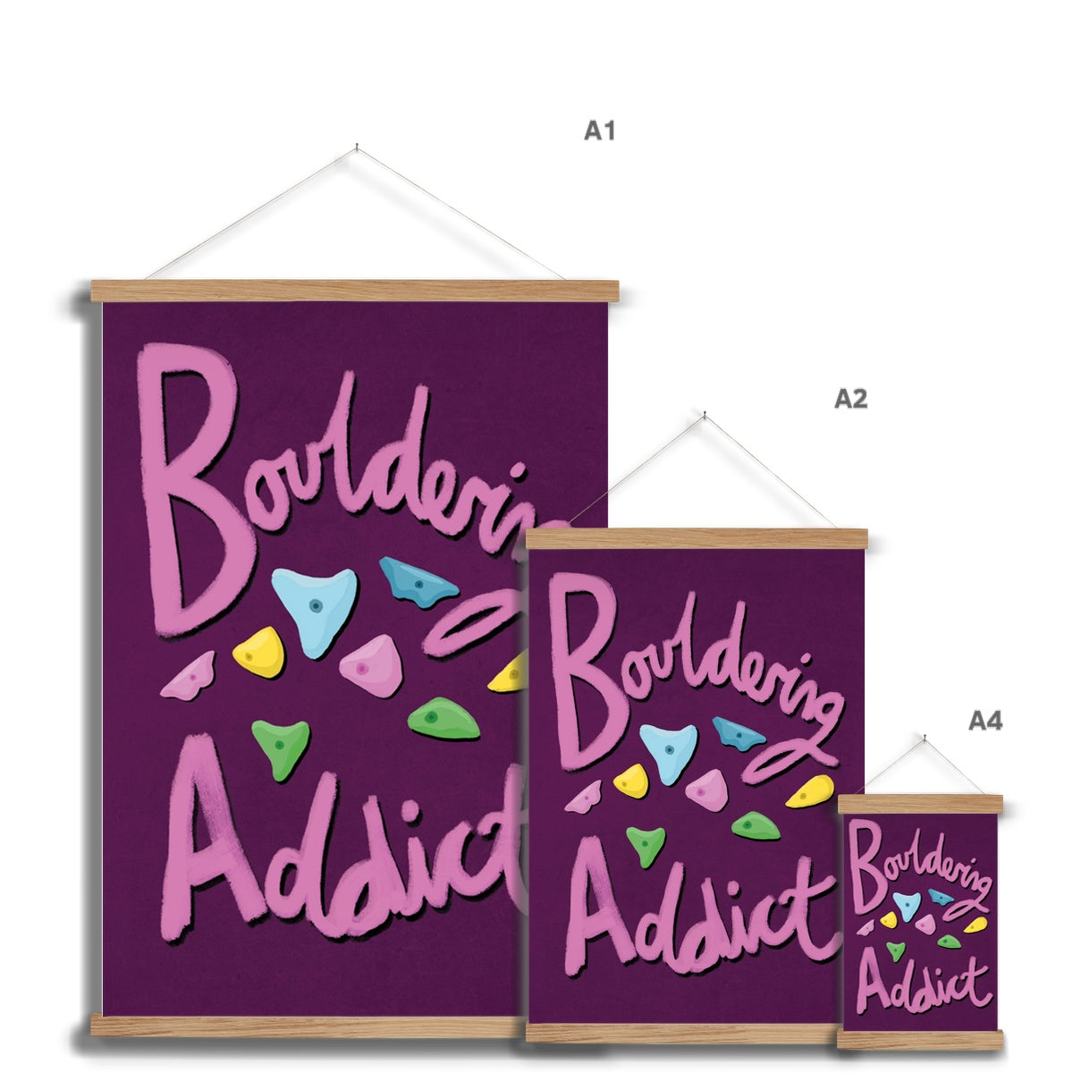 Bouldering Addict - Purple and Pink Fine Art Print with Hanger