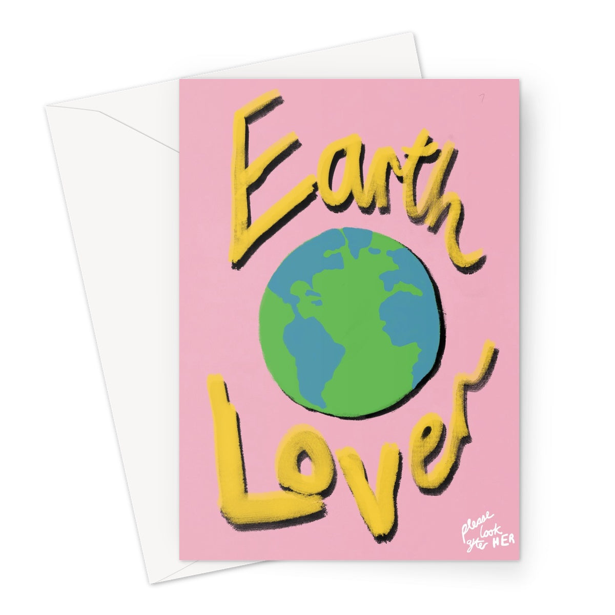 Earth Lover Print - Light Pink, Yellow Greeting Card