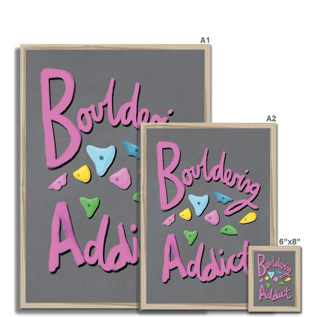 Bouldering Addict - Light Grey and Pink Framed Print