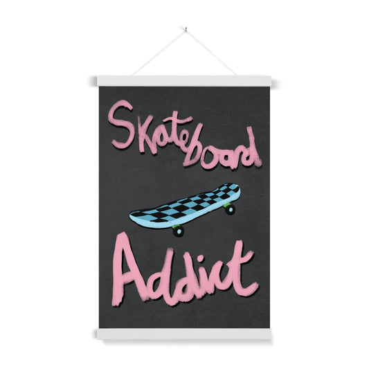 Skateboard Addict Grey, Pink, Blue Fine Art Print with Hanger