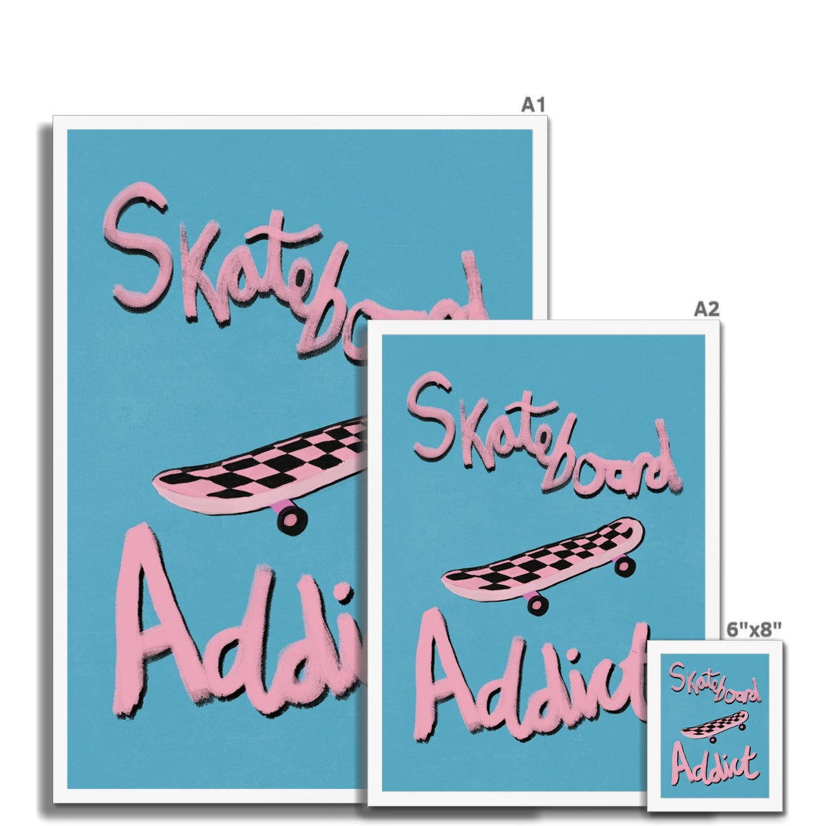 Skateboard Addict - Blue, Pink Framed Print