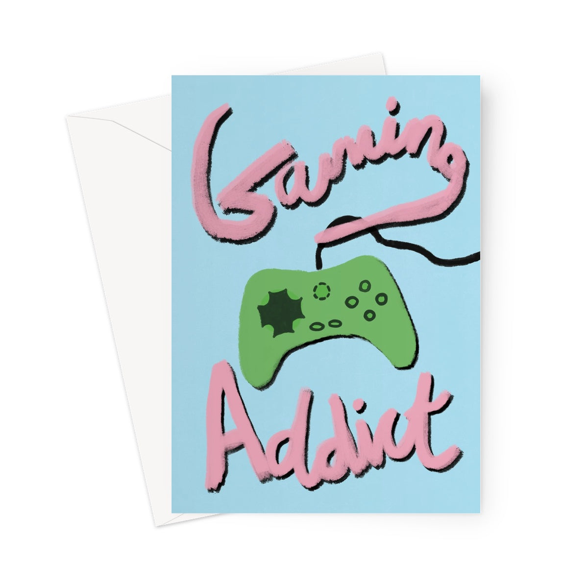 Gaming Addict Print - Light Blue, Pink, Green Greeting Card