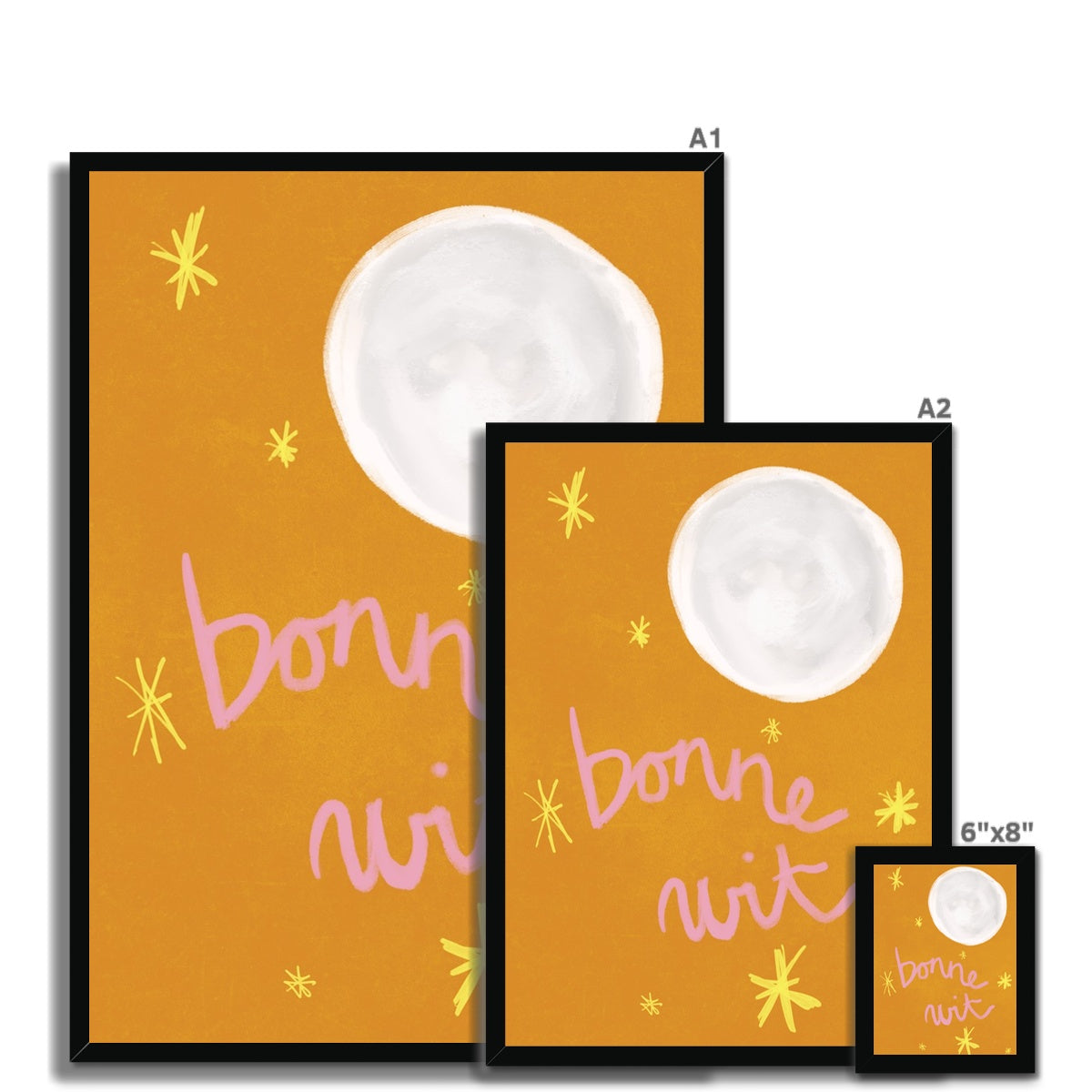 Bonne Nuit Print - Brown with Pink Framed Print