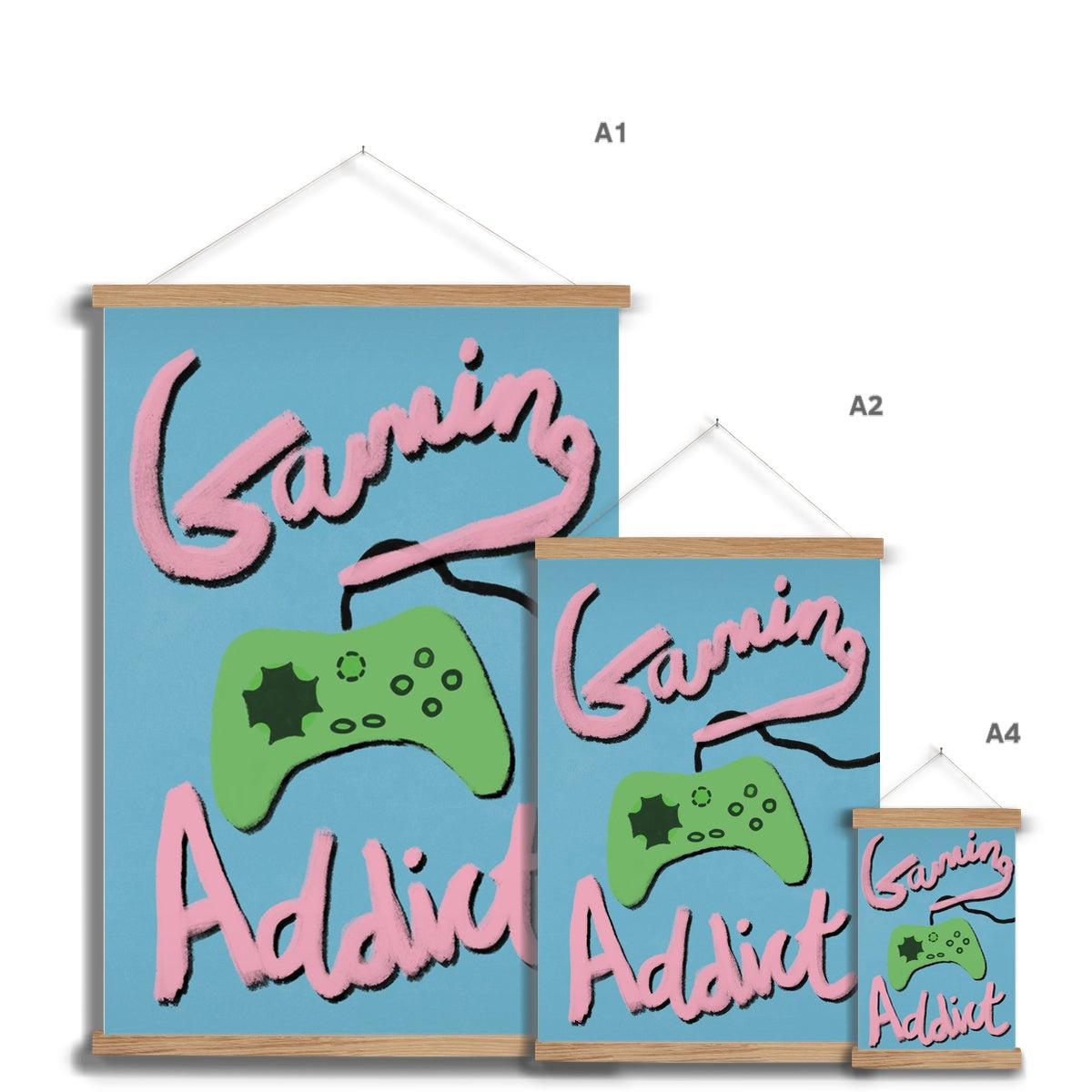 Gaming Addict Print - Blue, Pink, Green Fine Art Print with Hanger