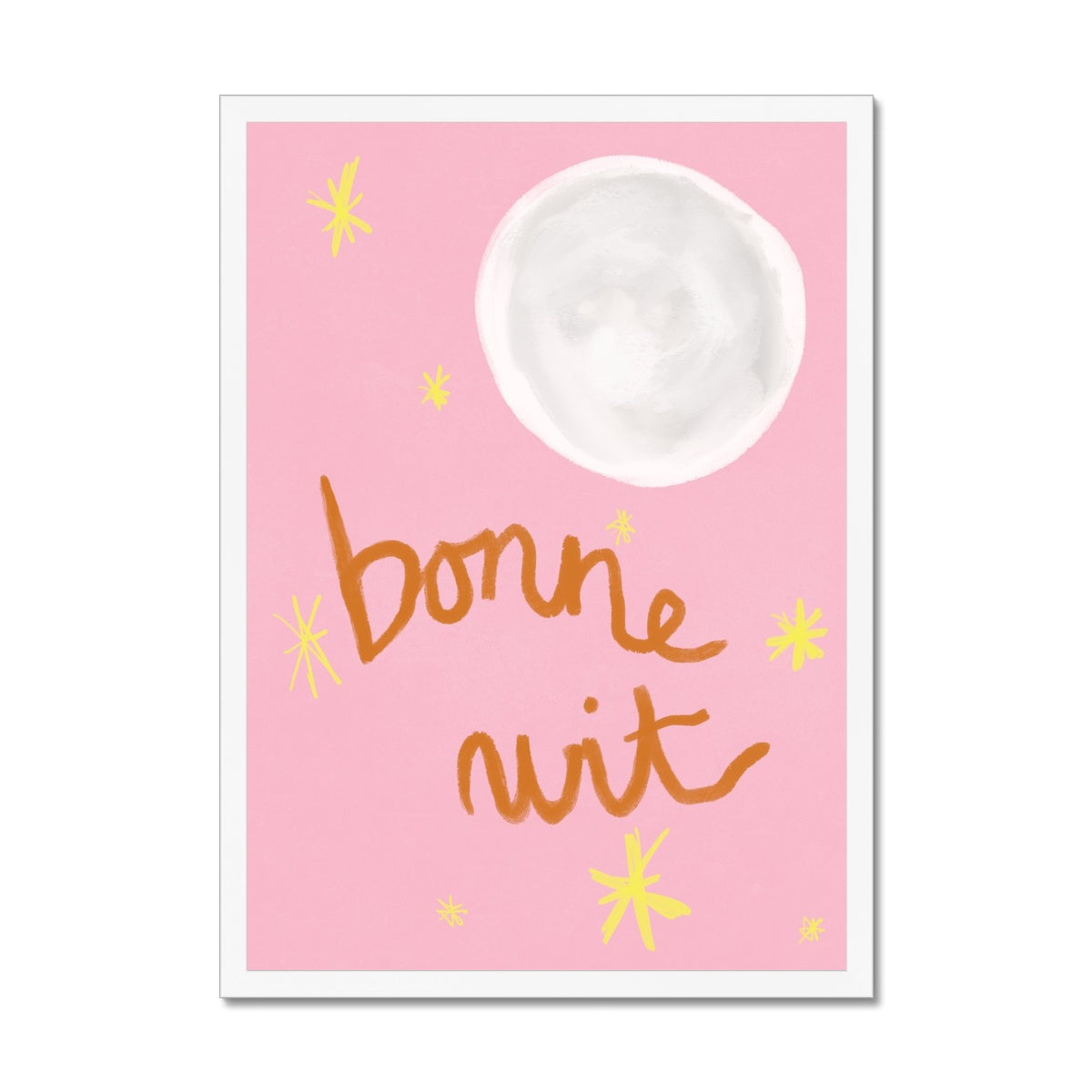 Bonne Nuit Print - Pink with Brown Framed Print