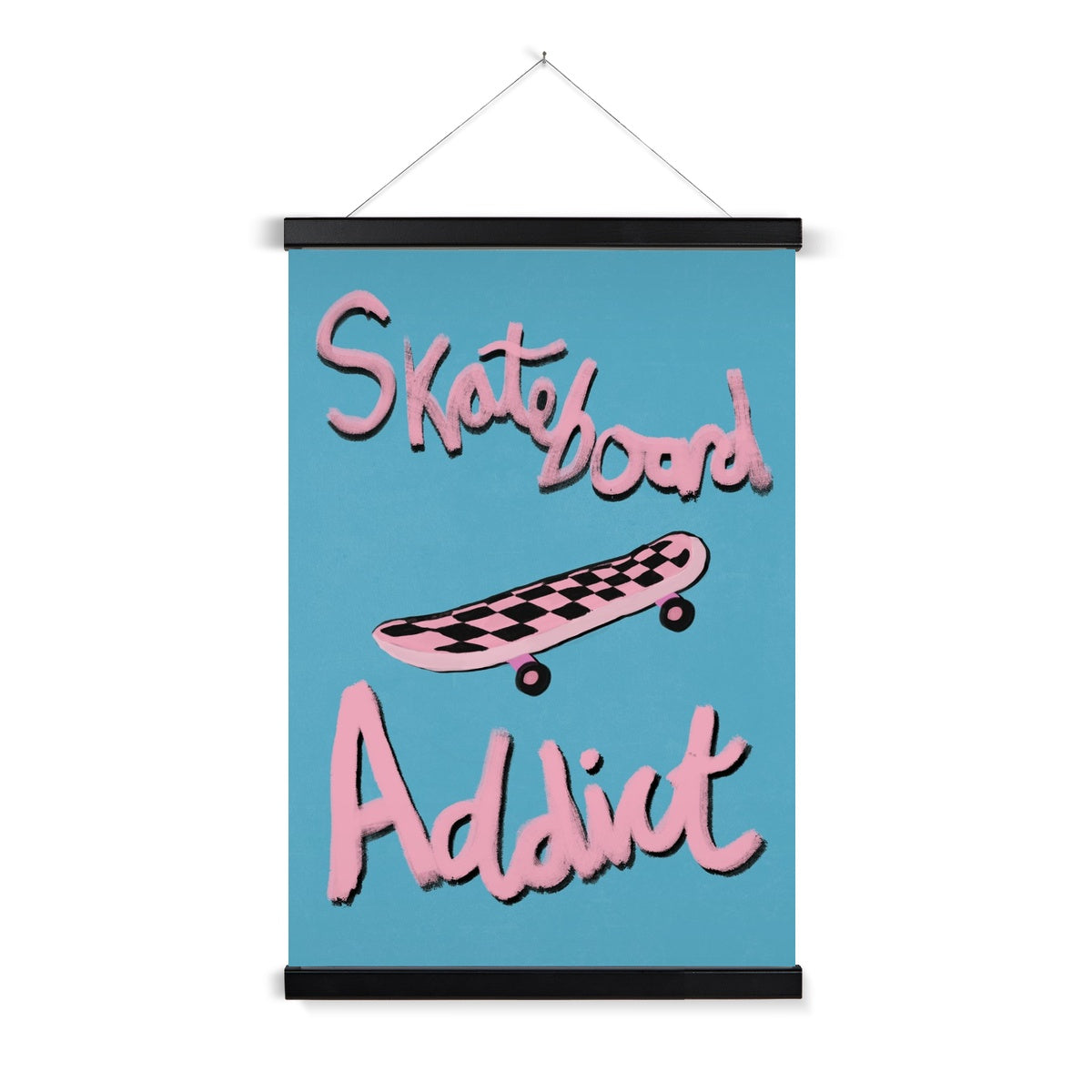 Skateboard Addict - Blue, Pink Fine Art Print with Hanger