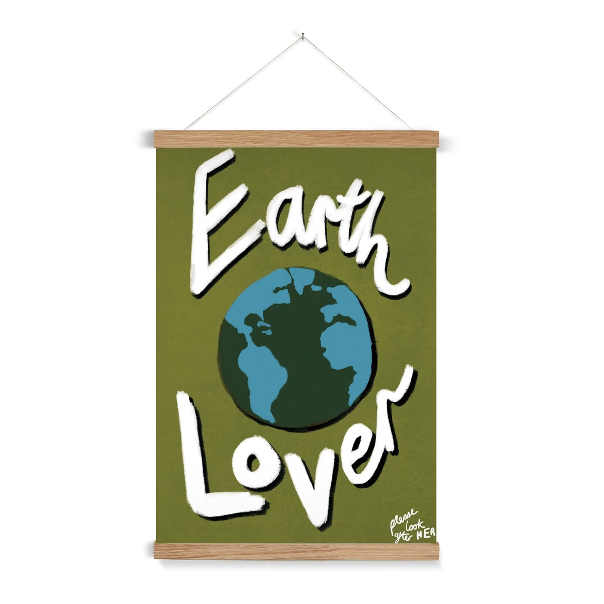 Earth Lover Print - Olive Green, Blue, White Fine Art Print with Hanger