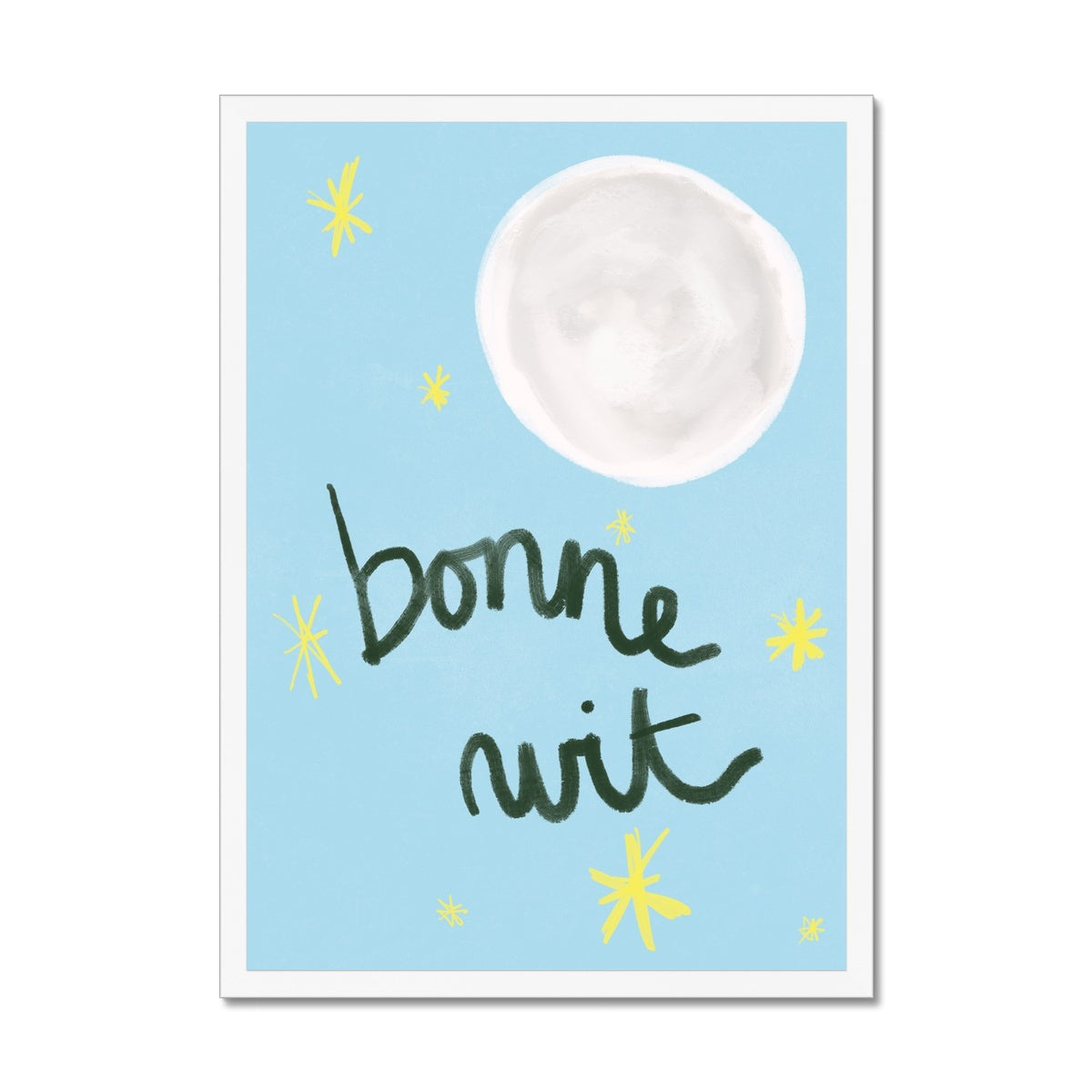 Bonne Nuit Print - Blue with Dark Green Framed Print