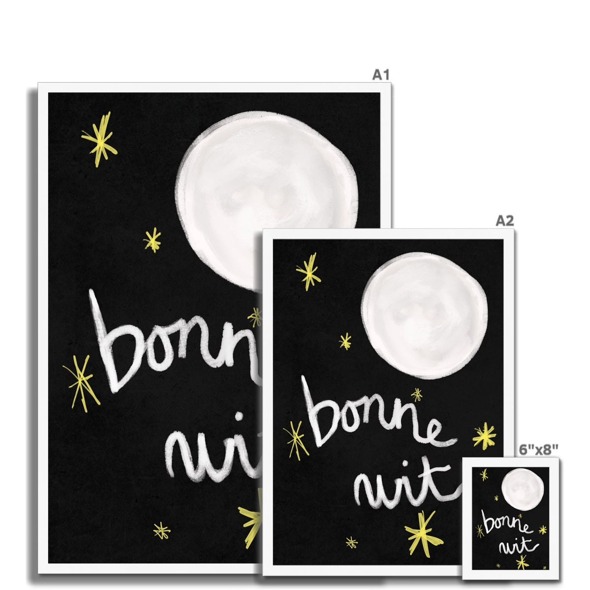 Bonne Nuit Print - Black, white Framed Print