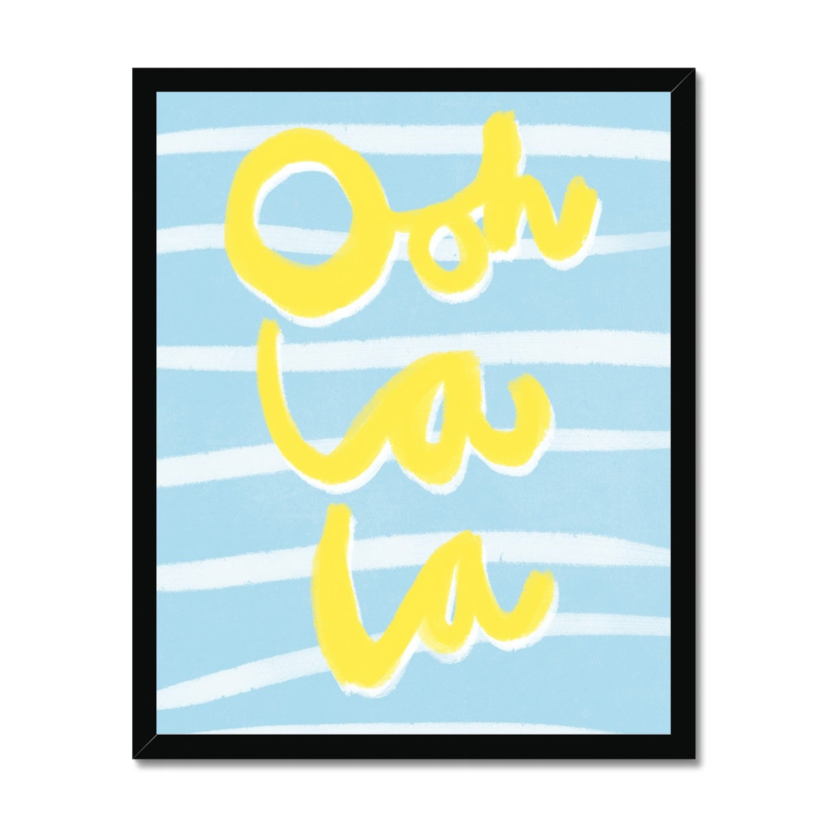 Ooh La La Art Print - Blue, White and Yellow Framed Print