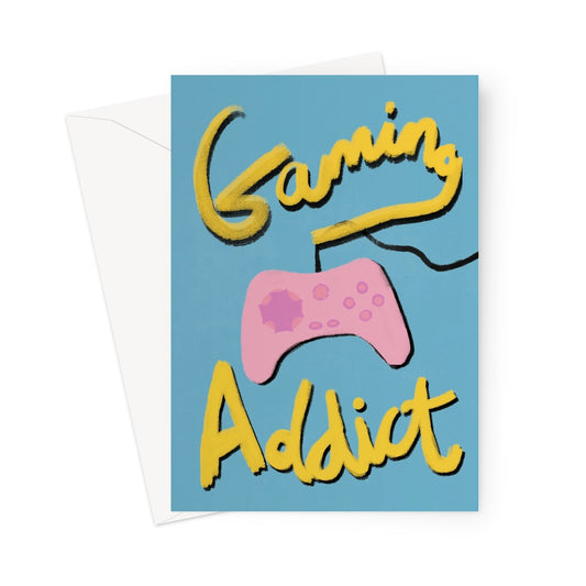Gaming Addict Print - Blue, Yellow, Pink Greeting Card
