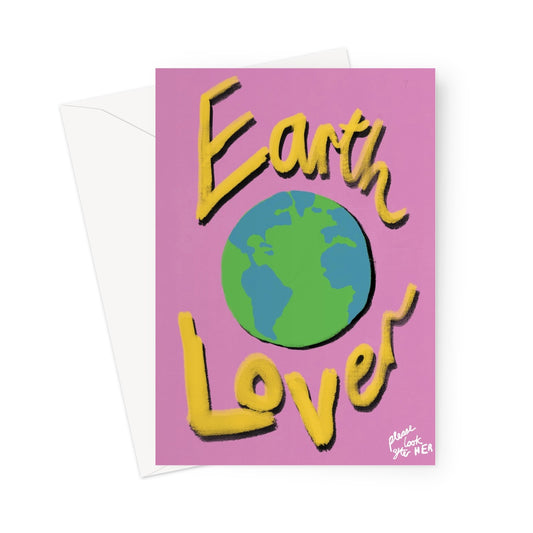 Earth Lover Print - Bright Pink, Yellow Greeting Card