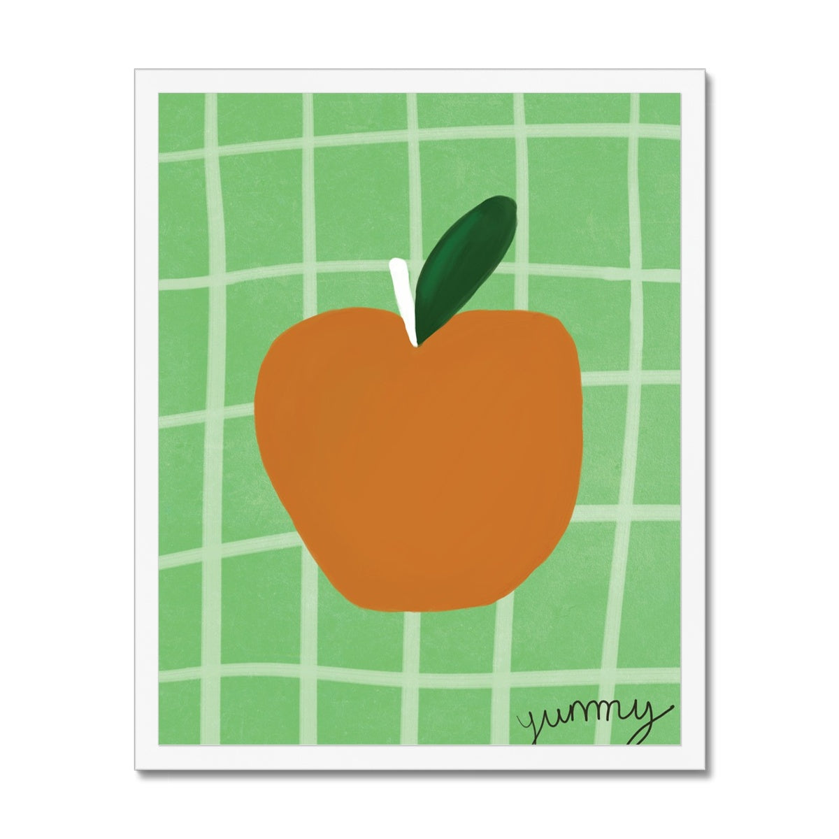 Yummy Apple Print - Green, Brown Framed Print