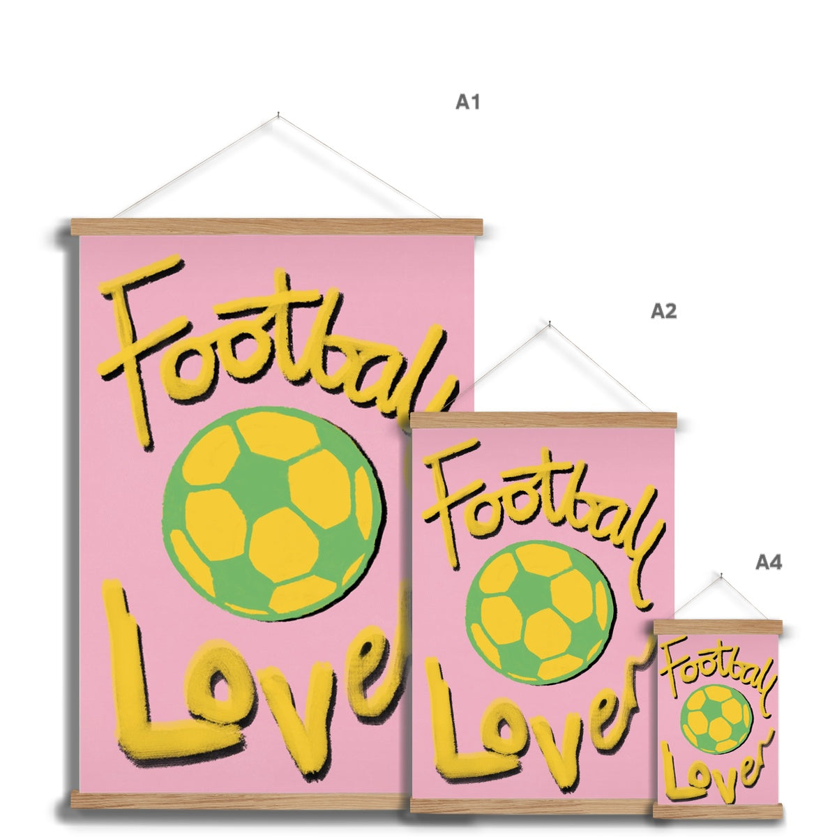 Football Lover Print - Pink, Yellow, Green Fine Art Print with Hanger