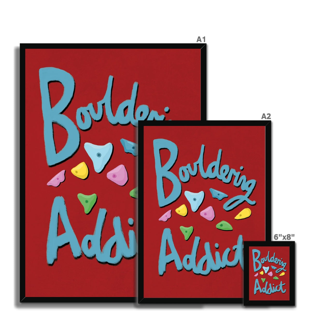 Bouldering Addict - Red and Blue Framed Print