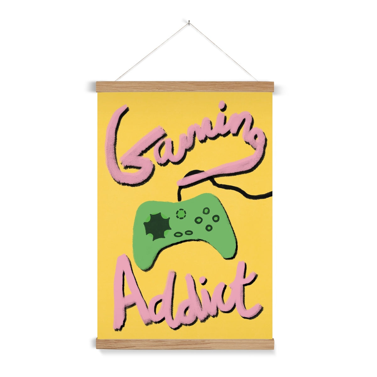 Gaming Addict - Pink, Yellow, Green Fine Art Print with Hanger