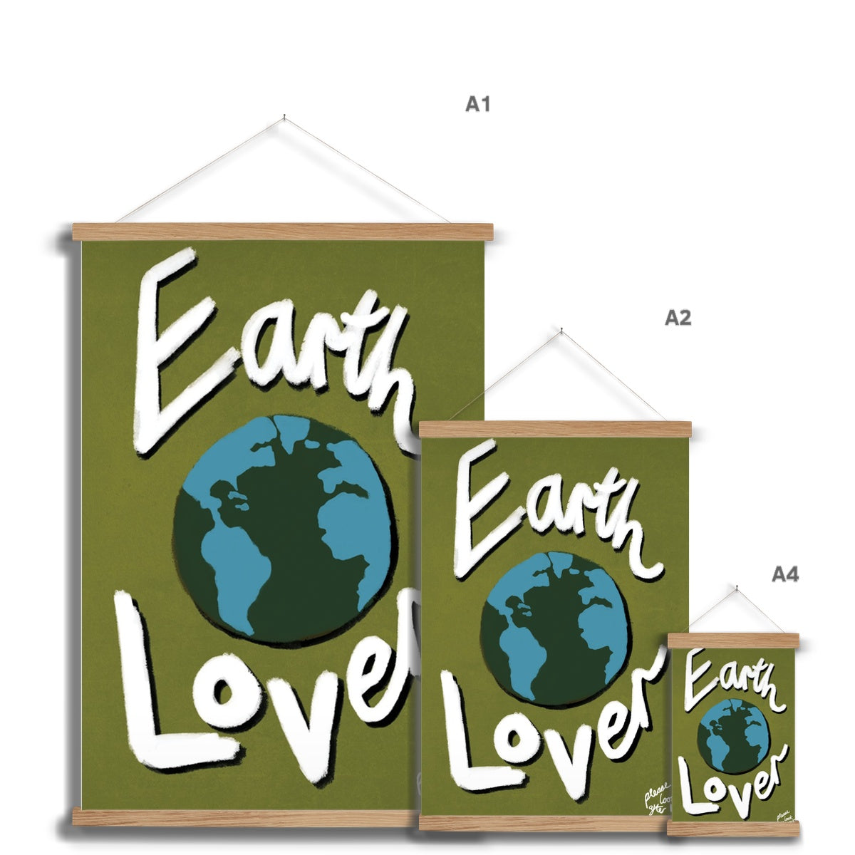 Earth Lover Print - Olive Green, Blue, White Fine Art Print with Hanger