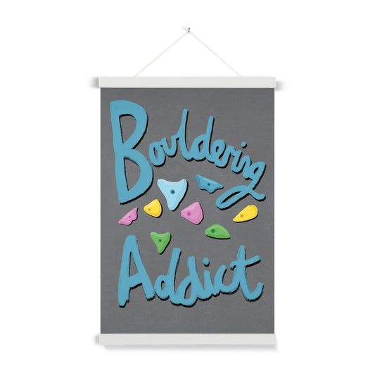 Bouldering Addict - Grey and Blue Fine Art Print with Hanger