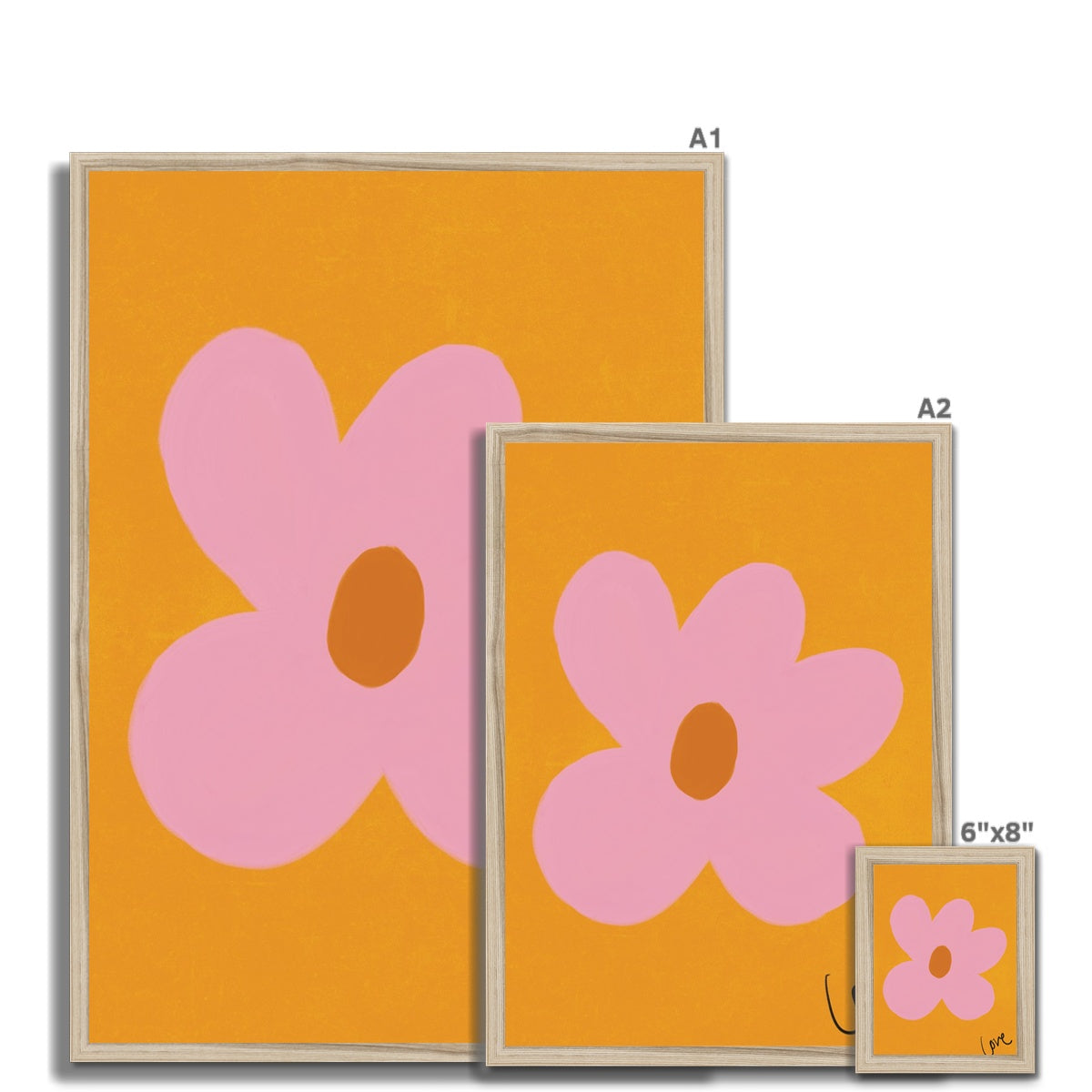 Love Flower Print-Brown, Pink, Brown Framed Print