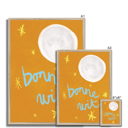 Bonne Nuit Print - Brown with Bright Blue Framed Print