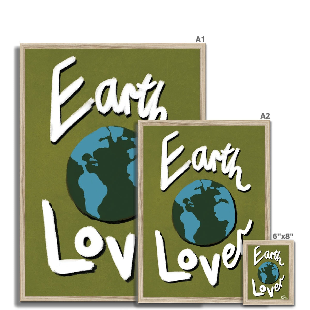 Earth Lover Print - Olive Green, Blue, White Framed Print