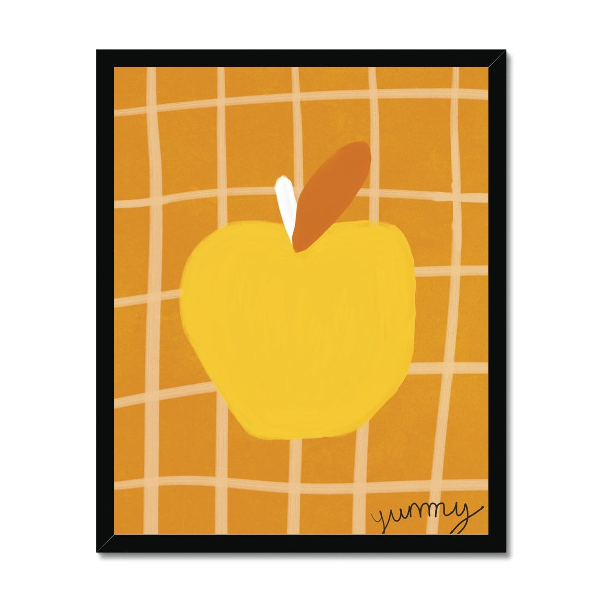 Yummy Apple Print - Brown, Yellow Framed Print