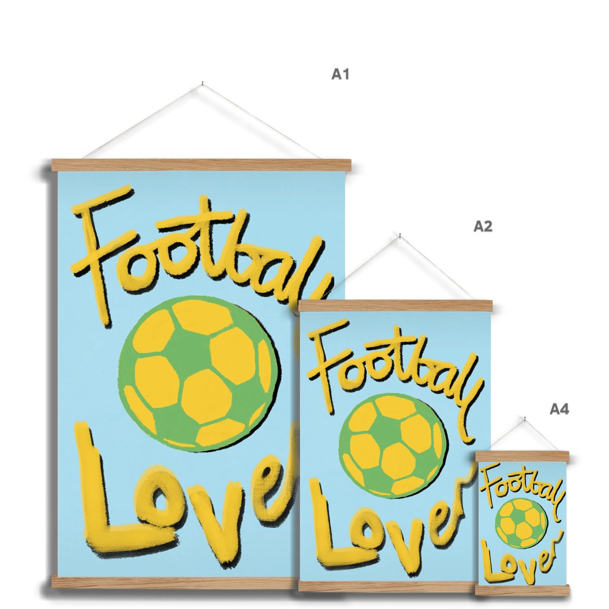 Football Lover Print - Light Blue, Yellow, Green Fine Art Print with Hanger