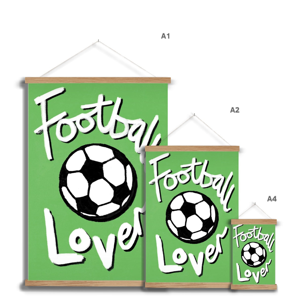 Football Lover Print - Green, White, Black Fine Art Print with Hanger