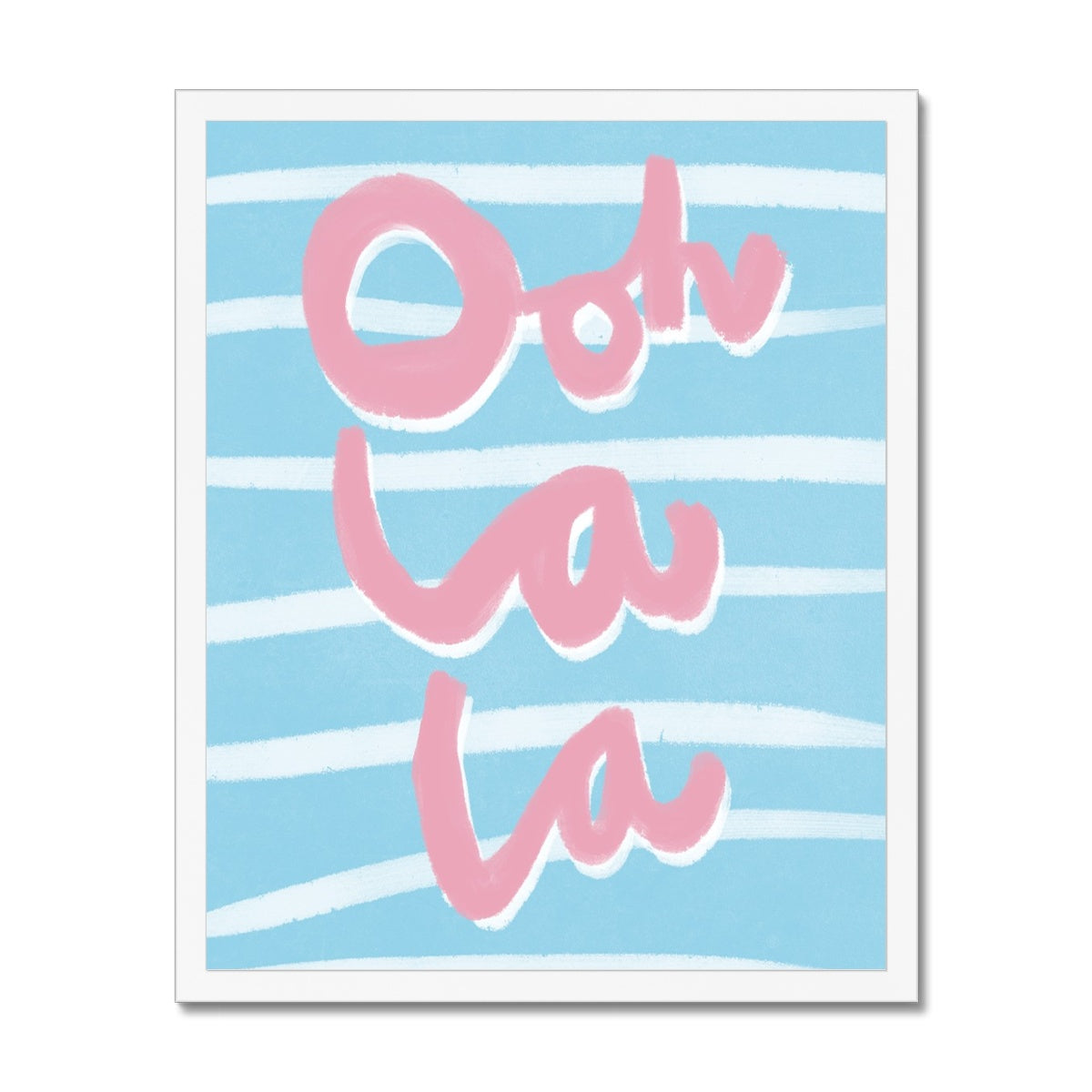 Ooh La La Art Print - Blue, White and Pink Framed Print