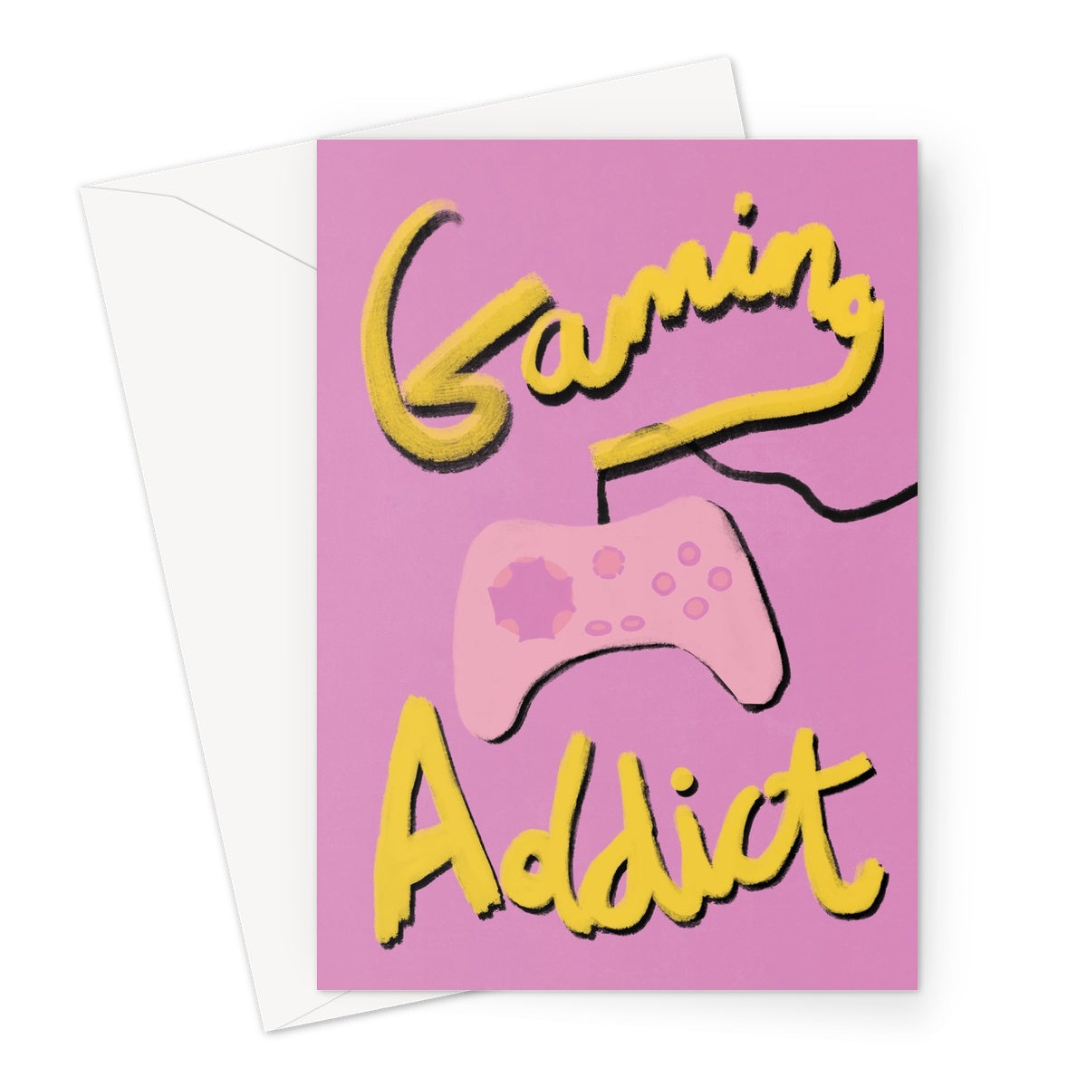 Gaming Addict Print - Pink, Yellow Greeting Card