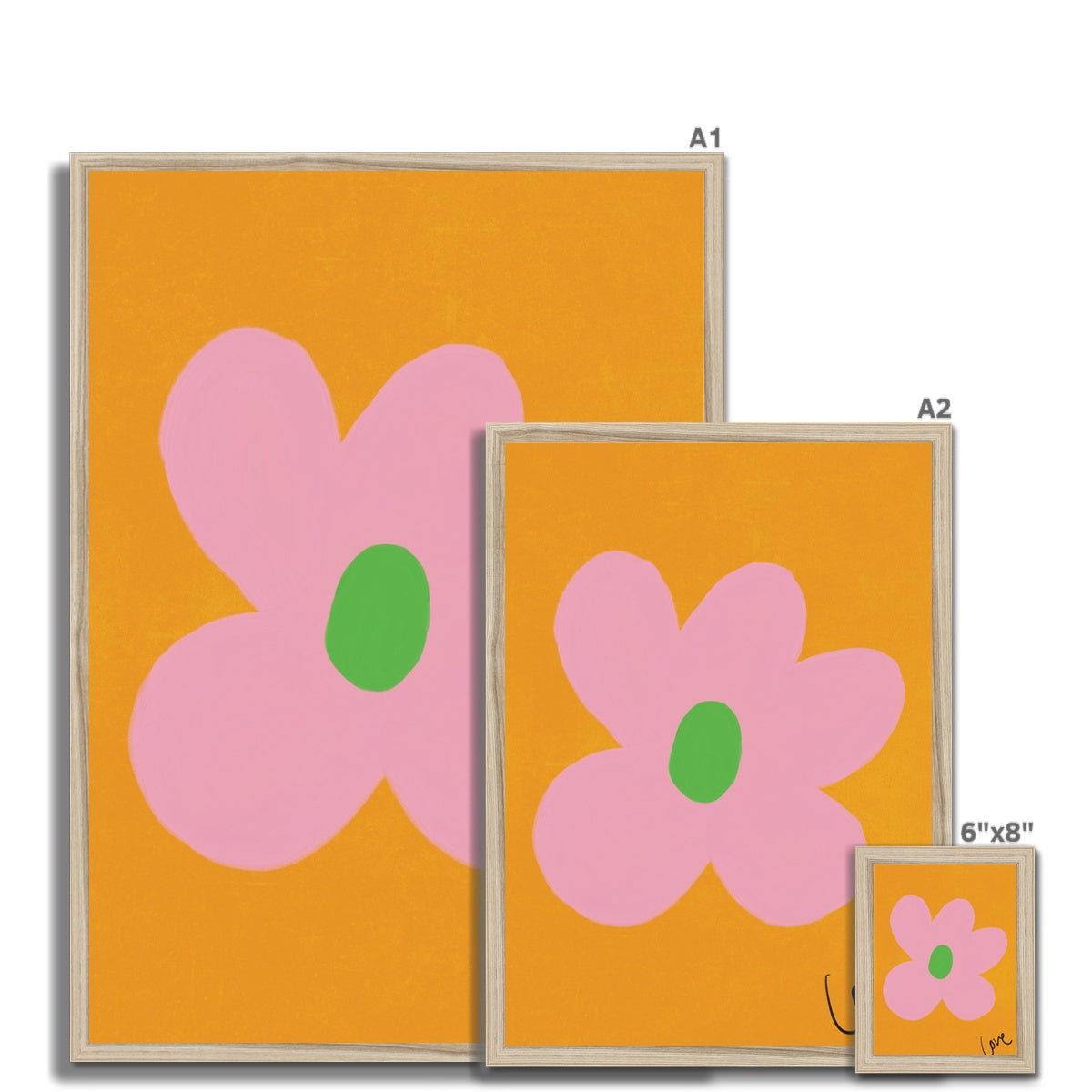 Love Flower Print - Brown, Pink, Green Framed Print