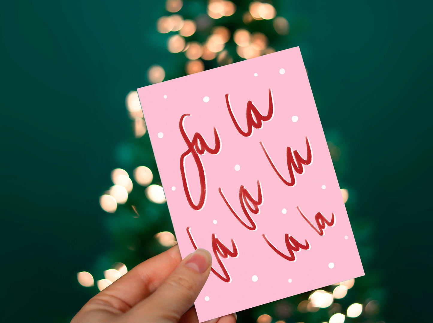 Fa La La La Pink and Red Christmas Greeting Card