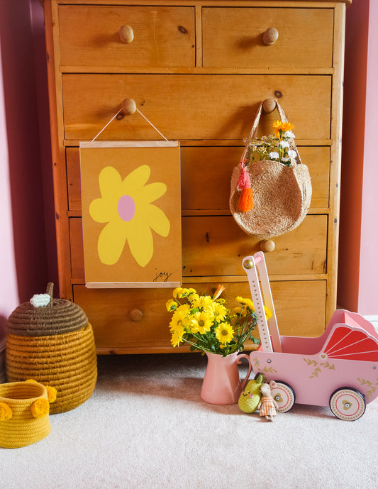 Joy Flower Print - Brown, Yellow, Pink Fine Art Print