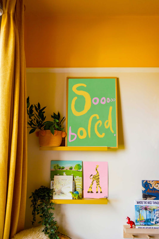Sooooo Bored Print - Green, Pink, Yellow Framed Print