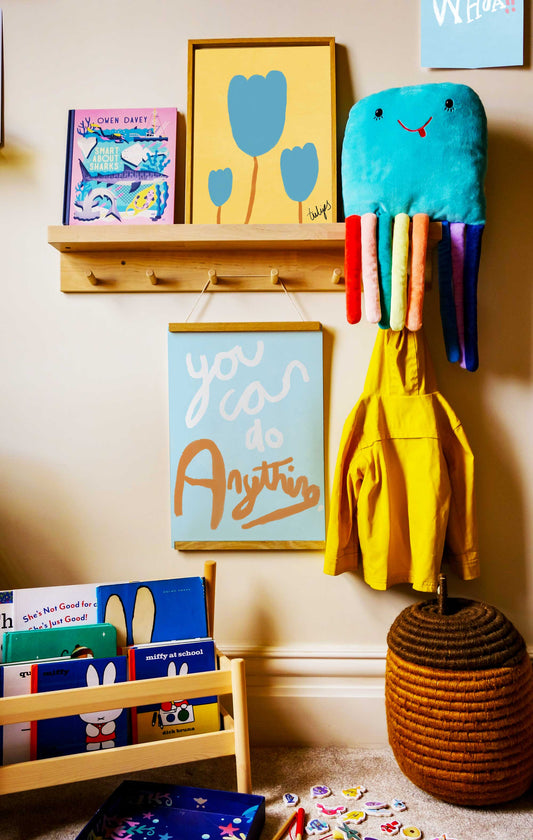 Tulips Print - Yellow, Blue Framed Print