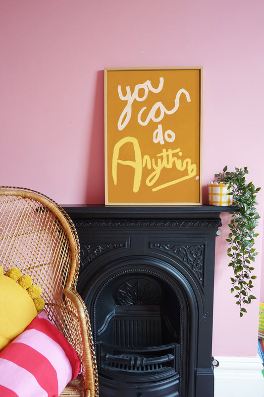 You Can Do Anything Print - Brown, White, Yellow Framed Print