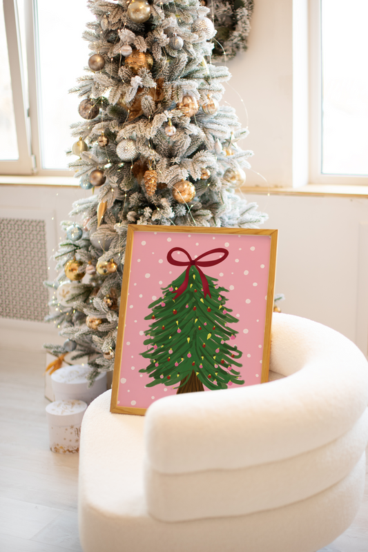 Pink Christmas Tree with Snow Fine Art Print