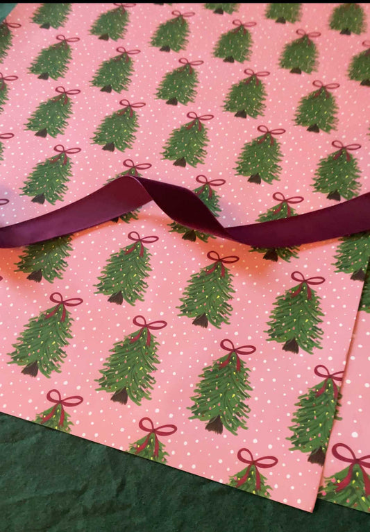 PRE-ORDER Pink Christmas Tree Wrapping Paper